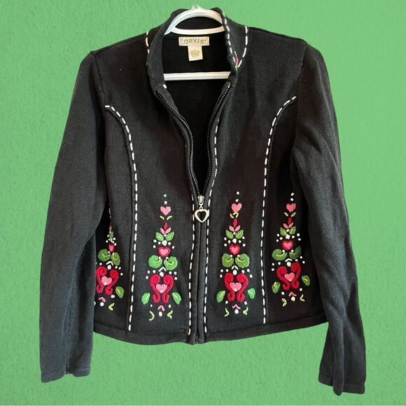 Vintage Orvis knit zip up cardigan embroidered - Picture 3 of 9